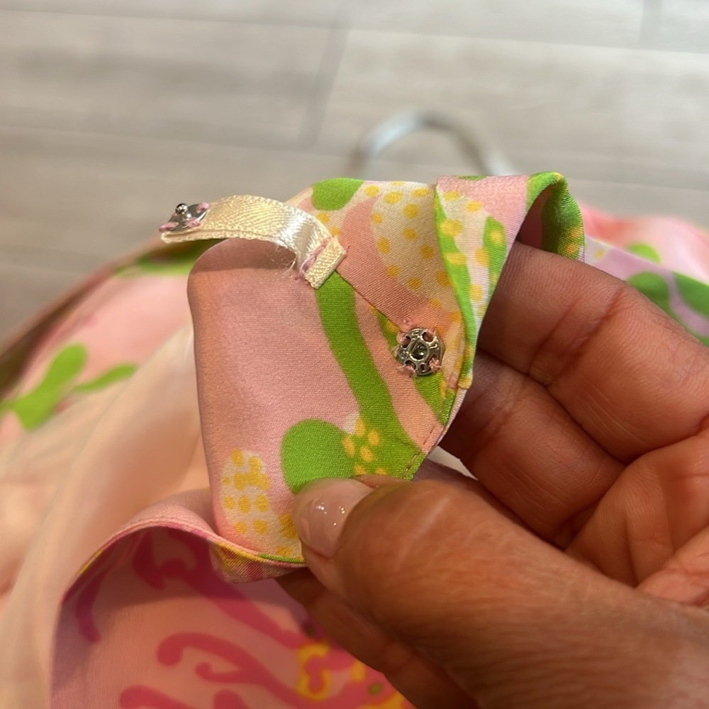 Lilly Pulitzer cedar pink and Green silk belted Patterned Top size 0 - Picture 10 of 13